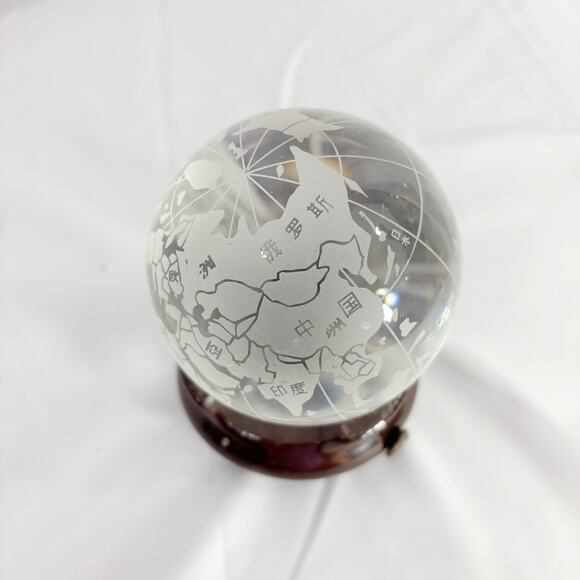 Etched Glass Globe Paperweight on Ceramic Stand Heavy World Map Decorative Globe - Picture 4 of 5